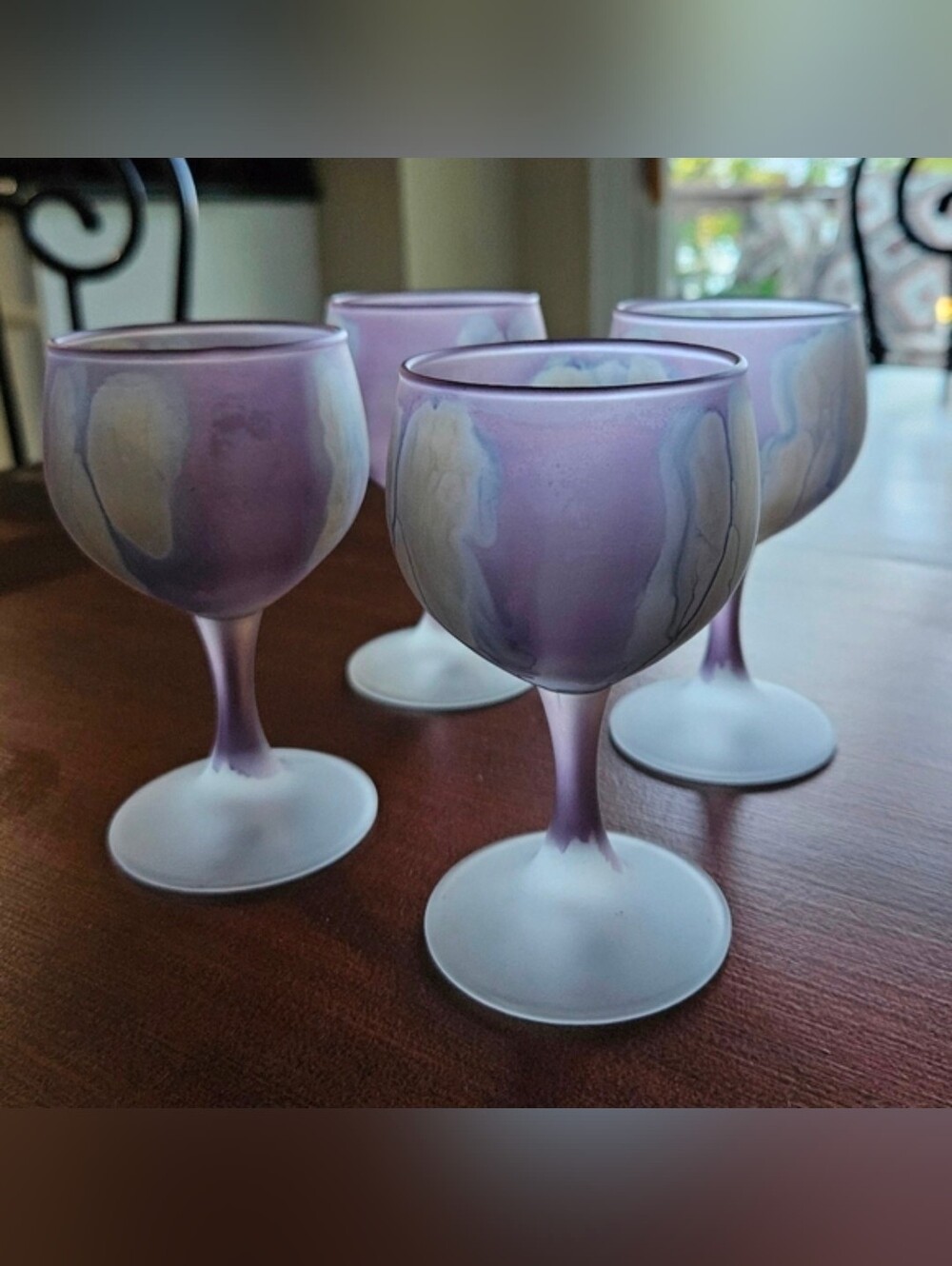 Rueven Art Nouveau Beauiful Frosted Satin Port Wine Glass Set -  Vintage
